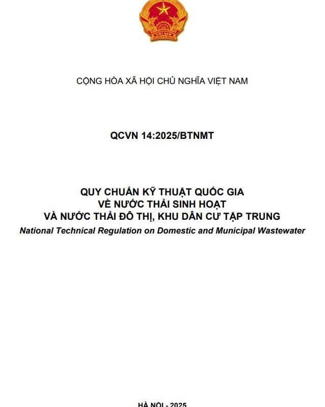 QCVN 14:2025/BTNMT Quy chuẩn kỹ thuật Quốc gia về Nước thải sinh hoạt và nước thải đô thị, khu dân cư tập trung